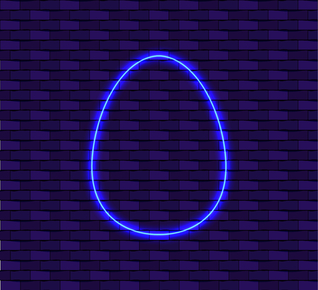 VECTOR Neon Egg, Easter Greeting Card Template, Glowing Realistic Neon Object on Brick Wall Background.のイラスト素材