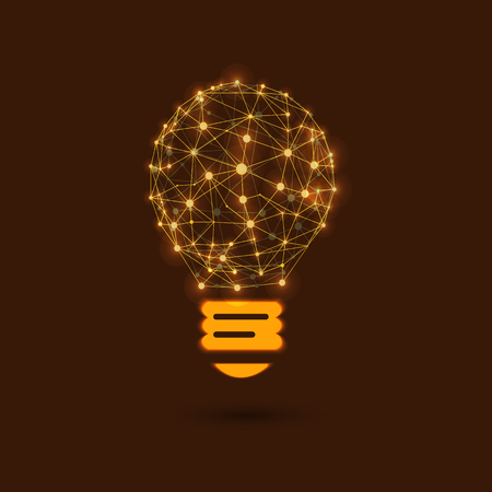 VECTOR Shining Lightbulb, New Idea, Network, Connected Glowing Dots.のイラスト素材