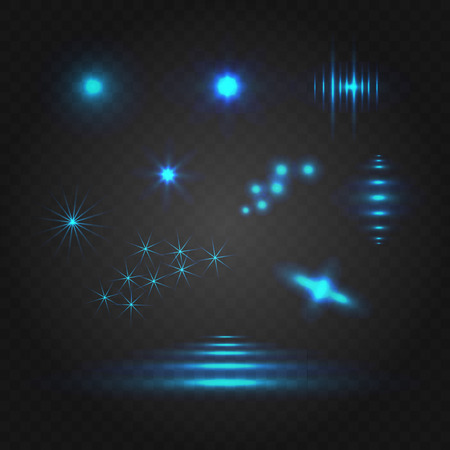Blue Lights VECTOR Illustration, Blue Fire, Blur Shiny Abstract Shapes Set.のイラスト素材