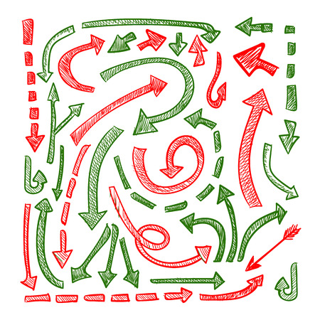 VECTOR Scribble Arrows, Red and Green Arrow Isolated on White Background.のイラスト素材