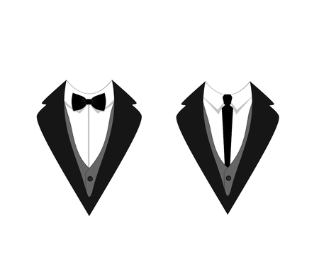 Man's Jackets Tuxedo, Weddind Suit with Bow Tie and Tie VECTOR Isolated Illustrations.のイラスト素材