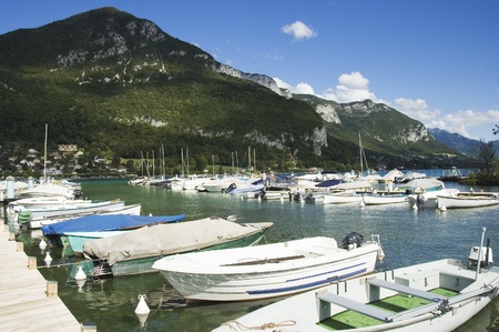 Marina of Annecy's lake and view of Annecy-le-vieux Marina of Annecy's lake and view of Annecy-le-vieux