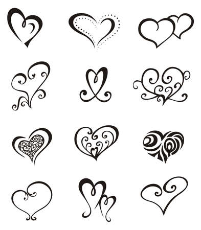 Heart shaped vector decorative elements for design or tattoo.のイラスト素材