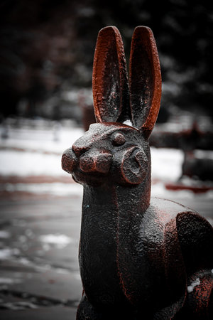 Rabbit statue in the cemetery in Gdansk, Poland.の写真素材
