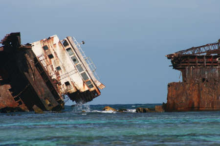 Cargo boat abandoned on Los Roques / Venezuelaの写真素材