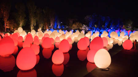 Singapore - January 15, 2020: Installation of luminous inflatable eggs in the famous touristic spot Gardens by the Bay. It is a nature park spanning 101 hectares in the Central Region of Singaporeのeditorial素材