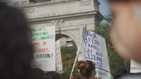 September 10, 2021 - New York, USA : Movement against the prohibition on abortion. People hold cardboards with inscription. Womens rights protest in New york, USA.のeditorial素材