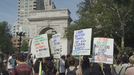 September 10, 2021 - New York, USA : Movement against the prohibition on abortion. People hold cardboards with inscription. Womens rights protest in New york, USA.のeditorial素材