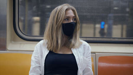 Woman in Subway Trainの写真素材