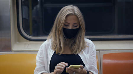 Woman in Subway Trainの写真素材