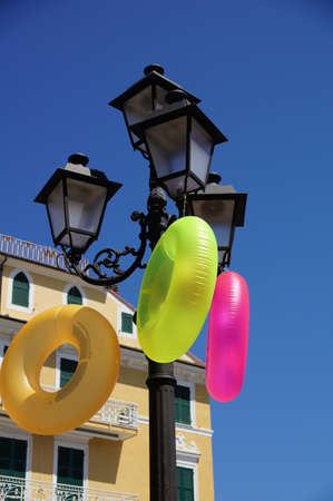 Colorful Bouncy On The Street Of A Sea Town