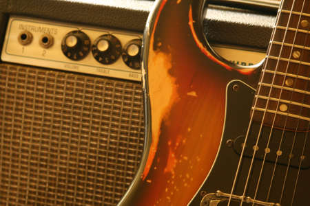 1970's strat and an old vacuum tube amplifierの写真素材