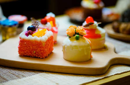 Close up of tiny cakesの写真素材