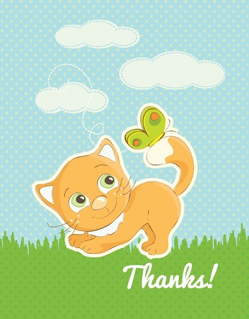 Thank you card with a cute cat illustrationのイラスト素材