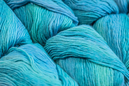 Zoomed image of blue wool yarnの写真素材