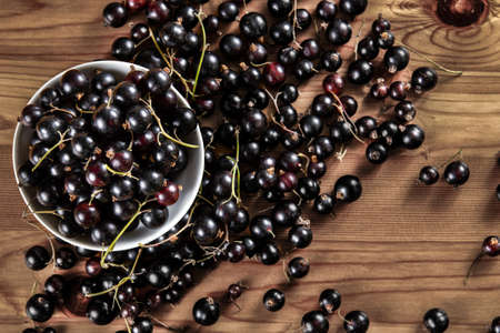 Fresh Black Currant on Wooden Table. Background.の写真素材