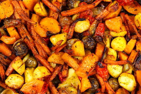 Baked in oven mix of vegetables. view from top.の写真素材