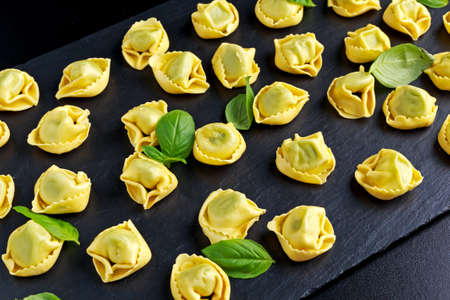 Traditional Italian homemade spinach and ricotta tortellini.の写真素材