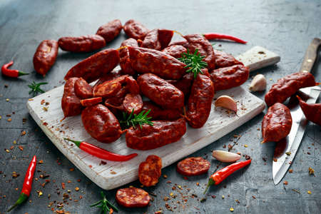 Spanish pork chorizo sausages made with paprika, garlic, chilli and rosemaryの写真素材