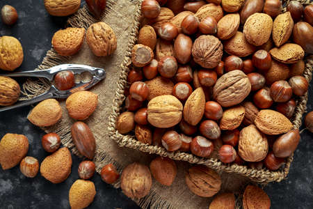 Mix of different kinds of nuts in shellの写真素材