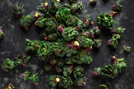Fresh Raw Kalettes green vegetables on black backgroundの写真素材