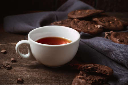 Delicious Tasty chocolate cookies with hot teaの写真素材