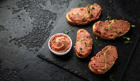 Fresh homemade chicken liver pate on bread