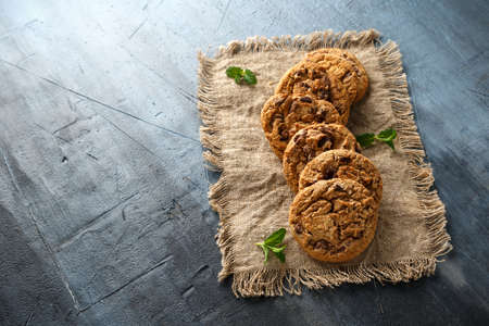 Delicious Double chocolate chip cookies with mint.の写真素材