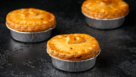 British duck pie on rustic dark background