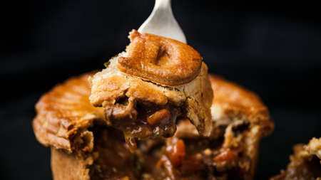 British duck pie on rustic dark backgroundの写真素材