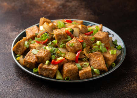 Crispy salt and pepper Tofu. Vegan, vegetarian healthy foodの写真素材