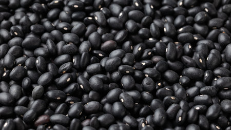 Raw close up black turtle beans background.