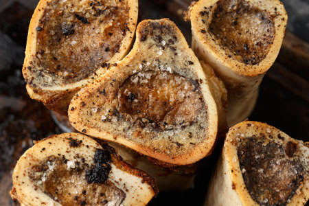 Homemade Roasted Beef Bone Marrow with rosemary and toast