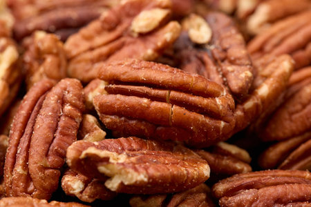 Organic Pecan Nuts top view background, texture. Healthy foodの写真素材