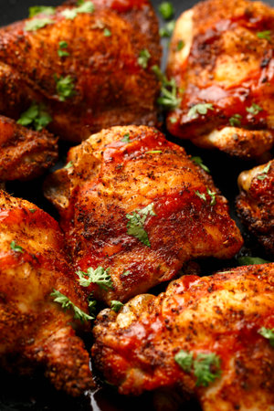 Chicken Thighs topped with buffalo sauce.の写真素材