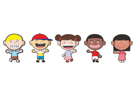 multi races of children on white backgroundのイラスト素材