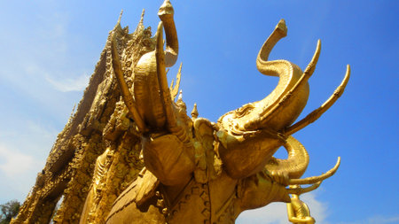golden elephant statue, temple decoration in thailandのeditorial素材