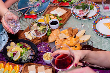 The range of different dishes on the table. Restaurant, benket, buffet