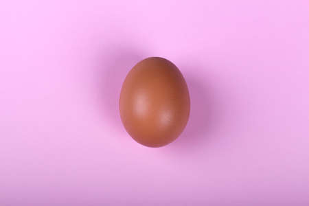 Single chicken egg on pink background, top viewの写真素材
