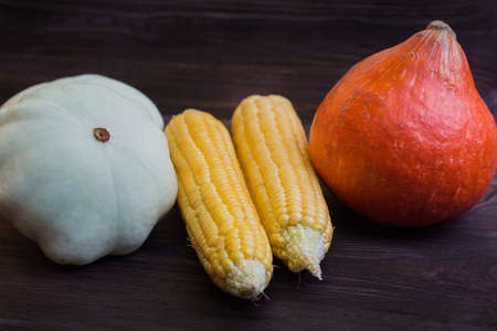 Autumn Vegetables on Wooden Table. Organic Food Background. Farmers Vegetable Market