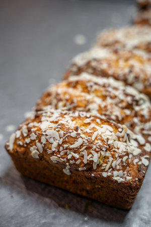 Sweet bakery production, baking, sweet bread with sprinkles