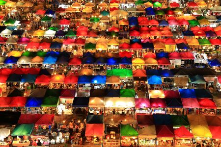 Bird eyes view of Talad Rod Fai Night Market, Ratchada, Bangkok, Thailand - 7 June 2015のeditorial素材
