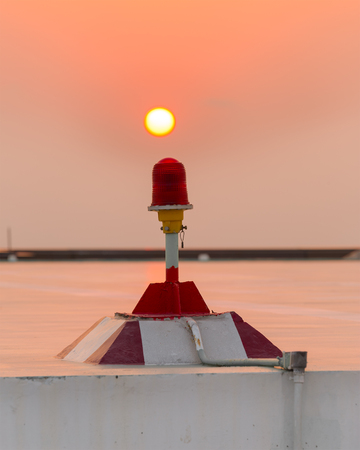 Red obstruction light on Rooftop(OB light).の写真素材