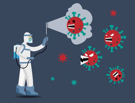 Doctor in chemical protective clothing coverall and gas mask stop coronavirus. Quarantine from pandemic Covid-19 Coronavirus outbreak.のイラスト素材