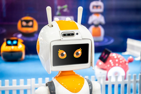 Robotics Trends technology business concept. Autonomous personal assistant robot for navigation direction.の写真素材