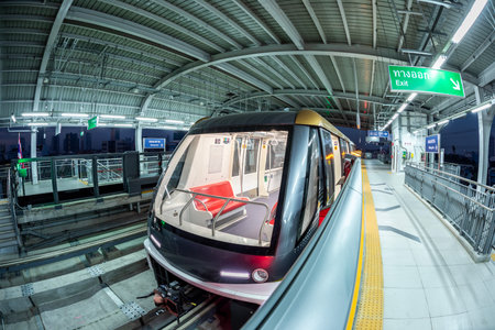 Skytrains parking by the platform in Railway Station.の写真素材