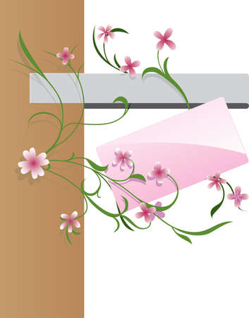 pink greetings card for girl hanging on flower stalkのイラスト素材