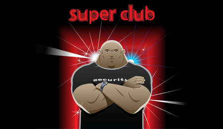 security guard stands in front of the super club, crossed his arms over his chestのイラスト素材