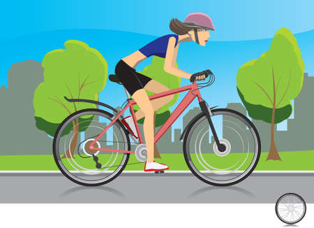 athletic girl rides bicycle around city parkのイラスト素材