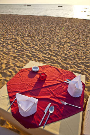 A Table is ready for Dinner at the Beachの写真素材
